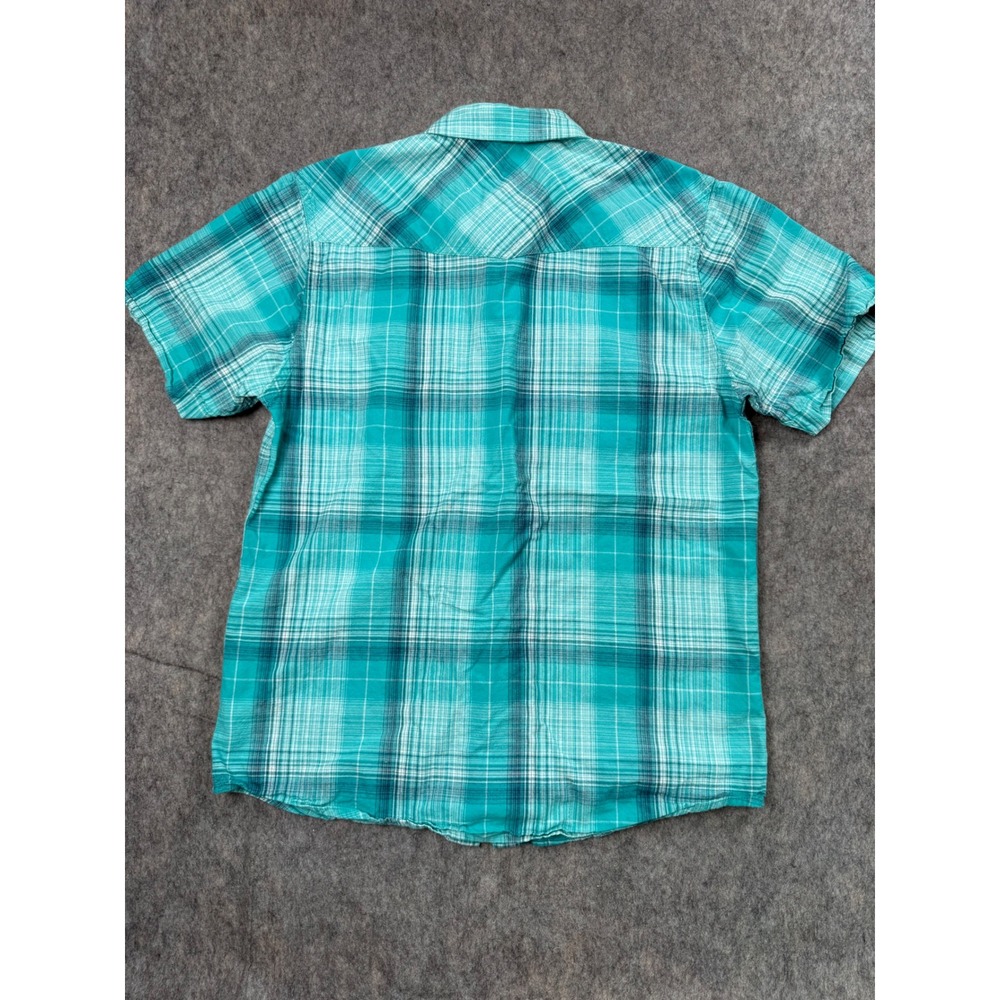 Ariat Mens Retro Fit Western Pearl Snap Shirt Teal Plaid Short Sleeve Small - Picture 6 of 6